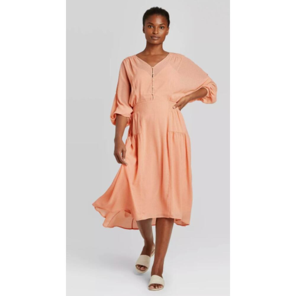 Prologue Coral Midi Dress Cottagecore Feminine Flowy S